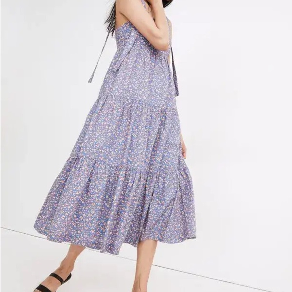 Madewell tie strap tiered midi dress in summer vines